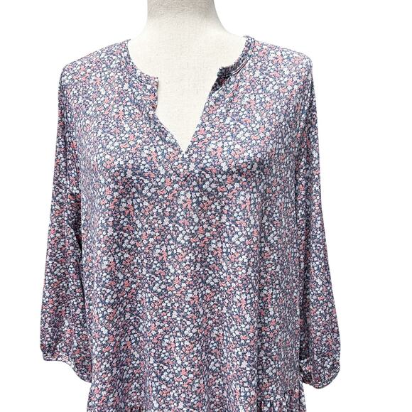 Banana Republic‎ Dress XL Petite Floral Tiered Ruffled Jersey Knit Blue Pink - Picture 3 of 11